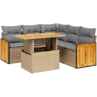 vidaXL Soffgrupp för trädgården med dynor 6 delar beige konstrotting