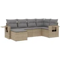 vidaXL Soffgrupp för trädgården med dynor 6 delar beige konstrotting