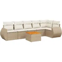vidaXL Matgrupp för trädgården med dynor 7 delar beige konstrotting