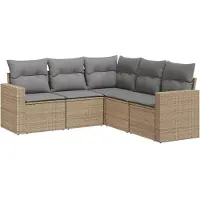 vidaXL Soffgrupp för trädgården med dynor 5 delar beige konstrotting