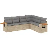 vidaXL Soffgrupp för trädgården med dynor 6 delar beige konstrotting