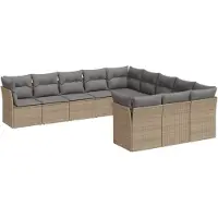 vidaXL Loungegrupp för trädgården m. dynor 11 delar beige konstrotting