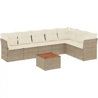 vidaXL Matgrupp för trädgården med dynor 8 delar beige konstrotting