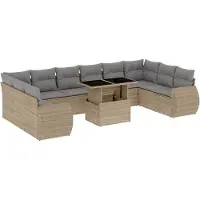 vidaXL Loungegrupp för trädgården m. dynor 11 delar beige konstrotting