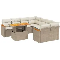 vidaXL Soffgrupp för trädgården med dynor 9 delar beige konstrotting