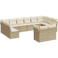 vidaXL Soffgrupp för trädgården 12 delar med dynor beige konstrotting