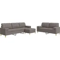 vidaXL Soffgrupp med pall&kuddar 3 delar taupe tyg