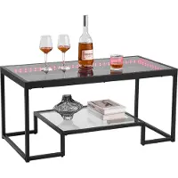 Vevor Soffbord, Modernt Soffbord i Härdat Glas med Belysning, 2 Nivåer Rektangulärt Glasbord med Öppen Förvaring, Minimalistiskt Metallaccentbord för Vardagsrum, Kontor, Enkel Montering