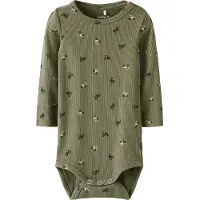 Name it Body l/ä - Rib - NbmNivan - Dusty Olive m. Tryck - - 50 - Body L/Ä