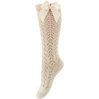 Condor Knästrumpor m. Rosett - Stickad - Beige - - 21/23 - Strumpor