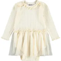 Molo Klänningsbody l/ä - Frillo - Pearled Ivory m. Hålmönster/Ty - - 1 år (80) - Body L/Ä