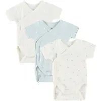 Petit Bateau Body k/ä - 3-pack - Vit/Grön - - 44 - Body K/Ä