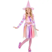 Smiffys Maskeradkläder - Pastel Rainbow Häxa - Flerfärgad - - 7-9 år (122-134) - Maskeradkläder