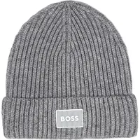BOSS Kids' beanie hat with rubber logo badge
