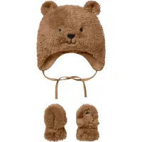 Name it Set - Mössa/Vantar - Teddy - NbnMatuta - Rostad Coconut - - 40-44 cm - Mössa