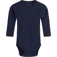 Hust and Claire Body l/ä - Berry - Rib - Ull - Marinblå - - 56 - Body L/Ä