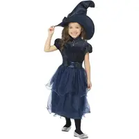 Smiffys Maskeradkläder - Deluxe Midnight Witch - Blå - - 10-12 år (140-152) - Maskeradkläder
