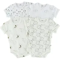 Pippi Baby Body k/ä - 4-pack - Vit/Creme m. Mönster - - 4 år (104) - Body K/Ä