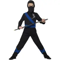 Smiffys Maskeradkläder - Ninja Assassin - Svart/Blå - - 7-9 år (122-134) - Maskeradkläder