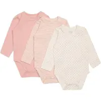 Hust and Claire Body l/ä - Blue - 3-pack - Rosa/Vit - - 50 - Body L/Ä