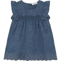 Minymo Klänning - Hålmönster - Bleknad Denim - - 68 - Klänning