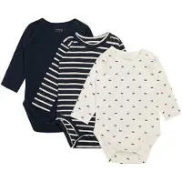 Hust and Claire Body l/ä - Bertram - 3-pack - Marinblå/Vit - - 1½ år (86) - Body L/Ä