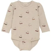 Minymo Body l/ä - Beige Melange - - 1 år (80) - Body L/Ä