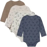 Pippi Baby Bodies l/ä - 4-pack - Flint Stone - - 68 - Body L/Ä