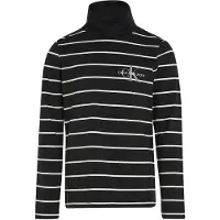 Calvin Klein Tröja - Slim Rullhals - Tunn Black Ivory Stripe - - 10 år (140) - Tröja