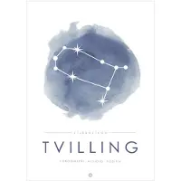 Citatplakat Affisch - A3 - Constellation - Tvilling - Blå - - One Size - Affisch