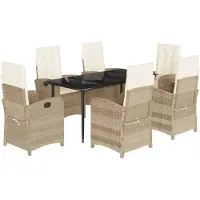 vidaXL Matgrupp för trädgården med dynor 7 delar beige konstrotting
