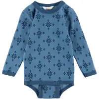 Joha Body l/ä - Ull/Bomull - Blå m. Snöflingor - - 80 - Body L/Ä