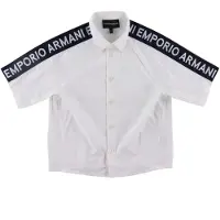 Emporio Armani Skjorta k/ä - Vit/Marinblå m. Logorand - - 8 år (128) - Skjorta K/Ä