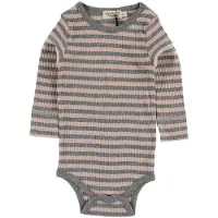 MarMar Body - l/ä - Rosa/Grårandig - - 68 - Body L/Ä