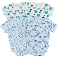 Pippi Baby Bodies k/ä - 4-pack - Ljusblå/Vit m. Mönster - - 74 - Body K/Ä