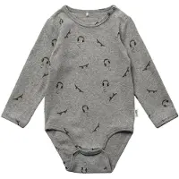Sofie Schnoor Body l/ä - Grey Melange m. Tryck - - 56 - Body L/Ä
