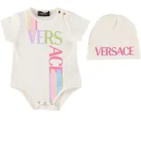 Versace Gåvoset - Mössa/Body k/ä - Vit/Rosa m. Logo - - 12-18 mån - Body K/Ä