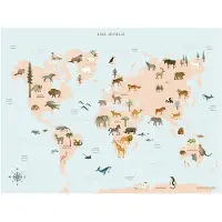 ViSSEVASSE Affisch - 50x70 - World Map Animal - - One Size - Affisch