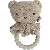 Smallstuff - Rattle, bear face on silicone ring, nature