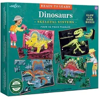 Eeboo Pussel - Ljus I Mörker - 4x36 Delar - Dinosaurier - - One Size - Pussel