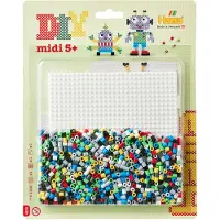 Hama Midi Pärlor - 1100 st. + 1 platta - Stor Kvadrat - Robotar - - One Size - Pärlor