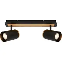 Briloner Takspotlight Duta, längd 40 cm, svart/träfärgad, 2 lampor. dimbar, Svart, Vardagsrum / matsal, Metall, Halogen spots