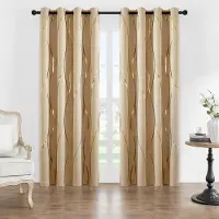 Textilien Paket med 2 mörkläggningsgardiner med öljetter, termiskt isolerade, rumsmörkläggande med vågfolietryck för sovrum 52 84 inch&Grommet Top
