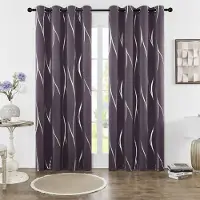 Textilien Paket med 2 mörkläggningsgardiner med öljetter, termiskt isolerade, rumsmörkläggande med vågfolietryck för sovrum 52 84 inch&Grommet Top