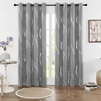 Textilien Paket med 2 mörkläggningsgardiner med öljetter, termiskt isolerade, rumsmörkläggande med vågfolietryck för sovrum 52 63 inch&Grommet Top