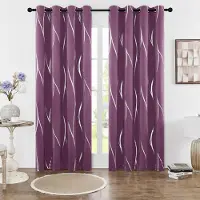Textilien Paket med 2 mörkläggningsgardiner med öljetter, termiskt isolerade, rumsmörkläggande med vågfolietryck för sovrum 52 84 inch&Grommet Top