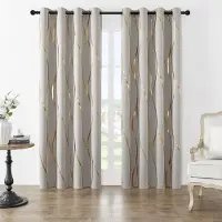 Textilien Paket med 2 mörkläggningsgardiner med öljetter, termiskt isolerade, rumsmörkläggande med vågfolietryck för sovrum 52 63 inch&Grommet Top