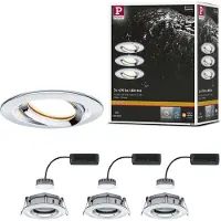 Paulmann LED-spot Nova Plus Coin, 3-pack, rund, krom, 2 700 K, IP65 Plus, dimbar, Förkromad / silver, Hall, Aluminium / grå / zink, Modern