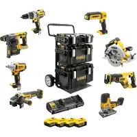 DeWalt sladdlös verktygssats (DCK856P4-QW) 18V 4 x 5Ah dubbel laddare 3 fodral + vagn
