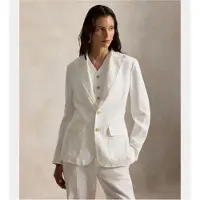 Ralph Lauren för kvinnor. 211B14270001 Linnekavaj med enkelknäppt vit knappslå (34), Casual, Lino, Klassisk